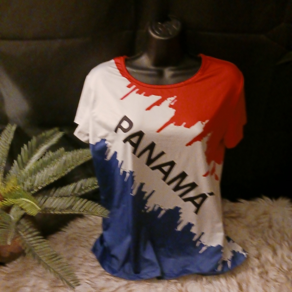 Panama Flag Graphic Tee Women’s Soccer Jersey Style Red White Blue  sz 1x